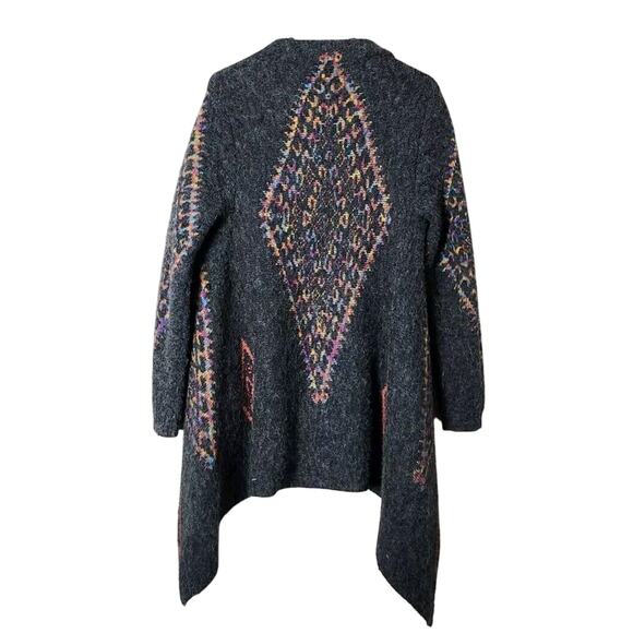 Dreamers Knit Cardigan Sweater‎ Size Medium Gray Boho Aztec Waterfall Open - Picture 4 of 5